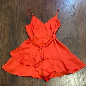 Vibrant Orange Sleeveless romper Dress
